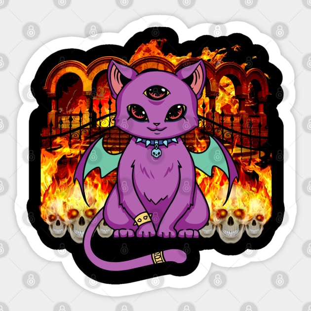Pastel Anime Kawaii Demon Cat in Hell Goth Sticker by Beautiful Butterflies by Anastasia